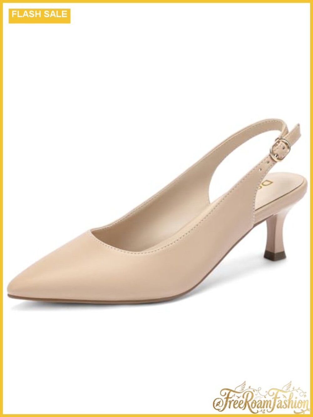 Slingback Kitten Heels Pointed Toe PU Pumps Dress Shoes